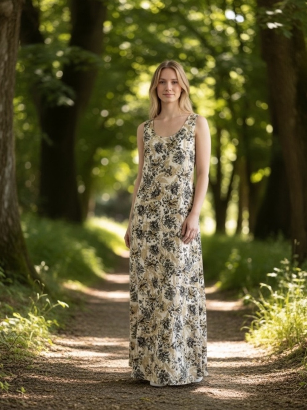 NWOT Cotton Maxi Dress in Charcoal, Sepia, Gray, Black, and White ~  size XXS